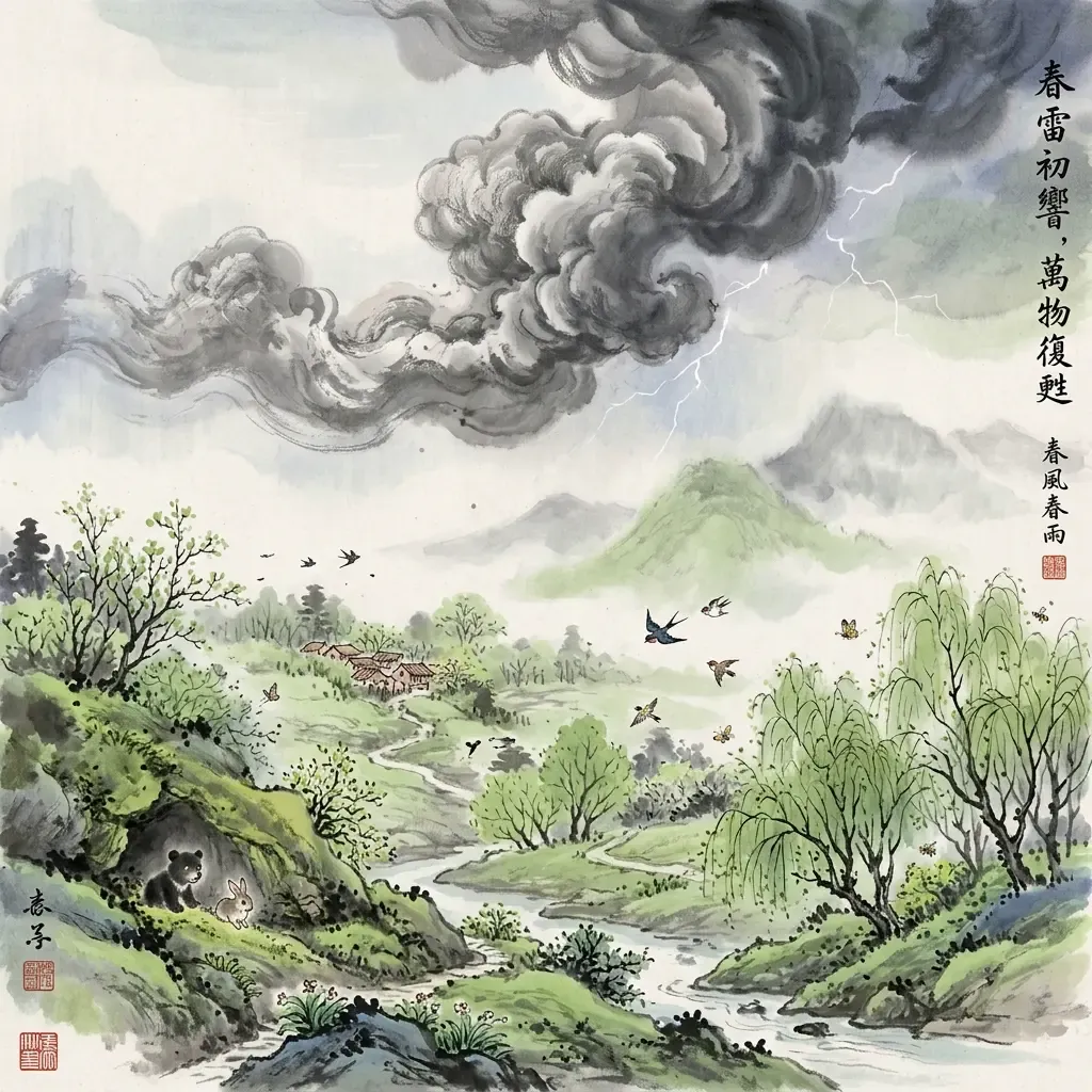 雷地豫——歡樂預備水墨意境