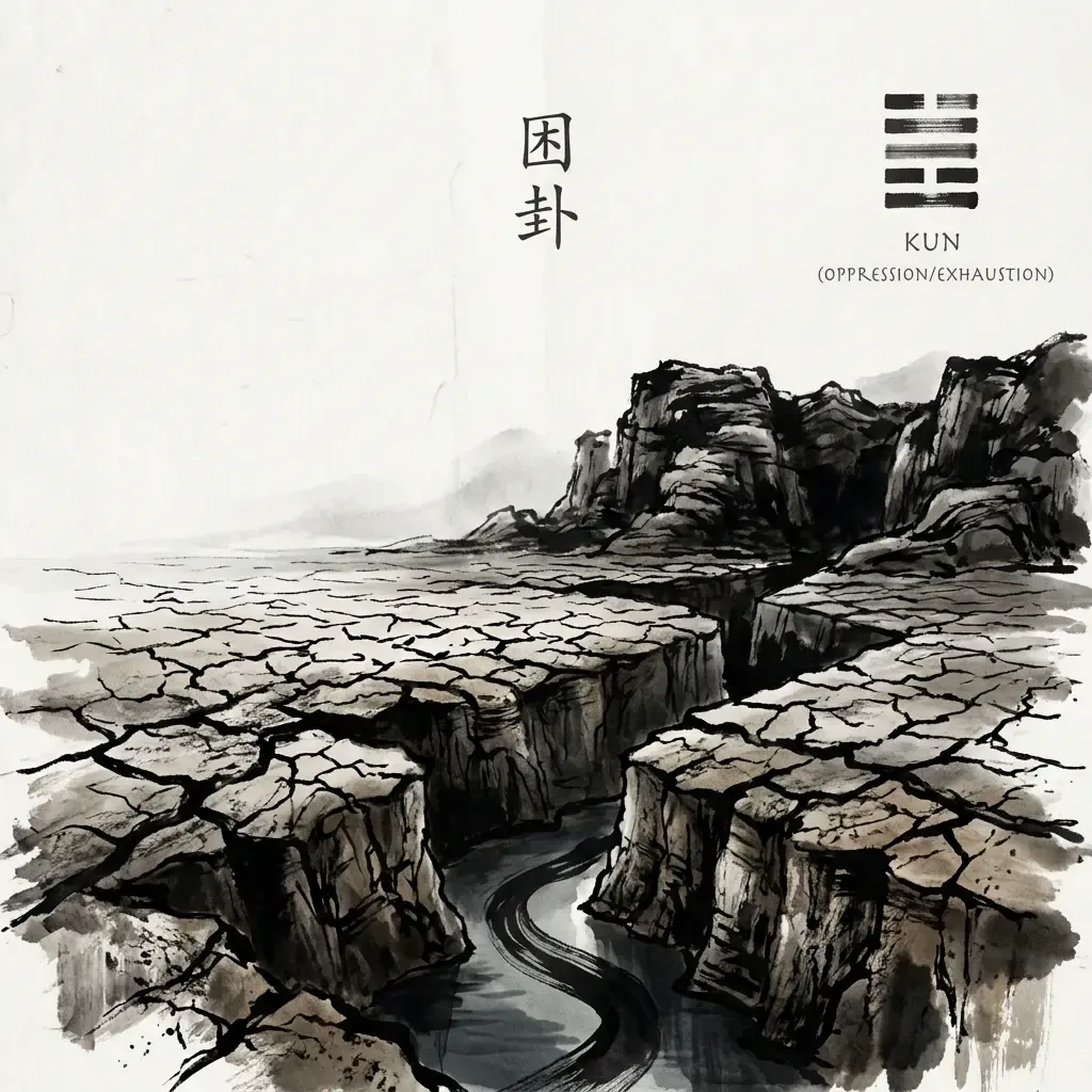 澤水困——困頓受限水墨意境